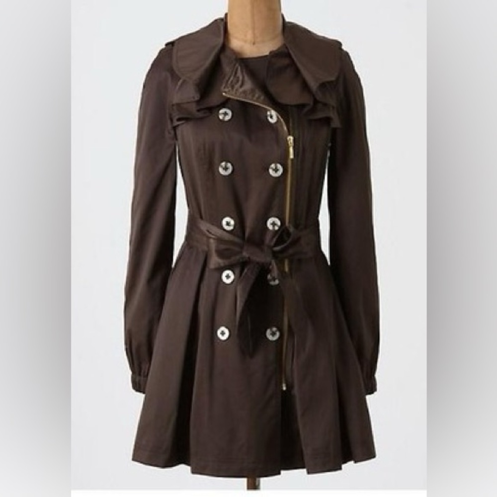 Anthropologie Elevenses Dark Brown Trench Coat